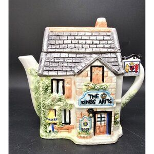 Vintage Ceramic Teapot Shaped Like The Kings Arms Pub Cottageware House VL4001